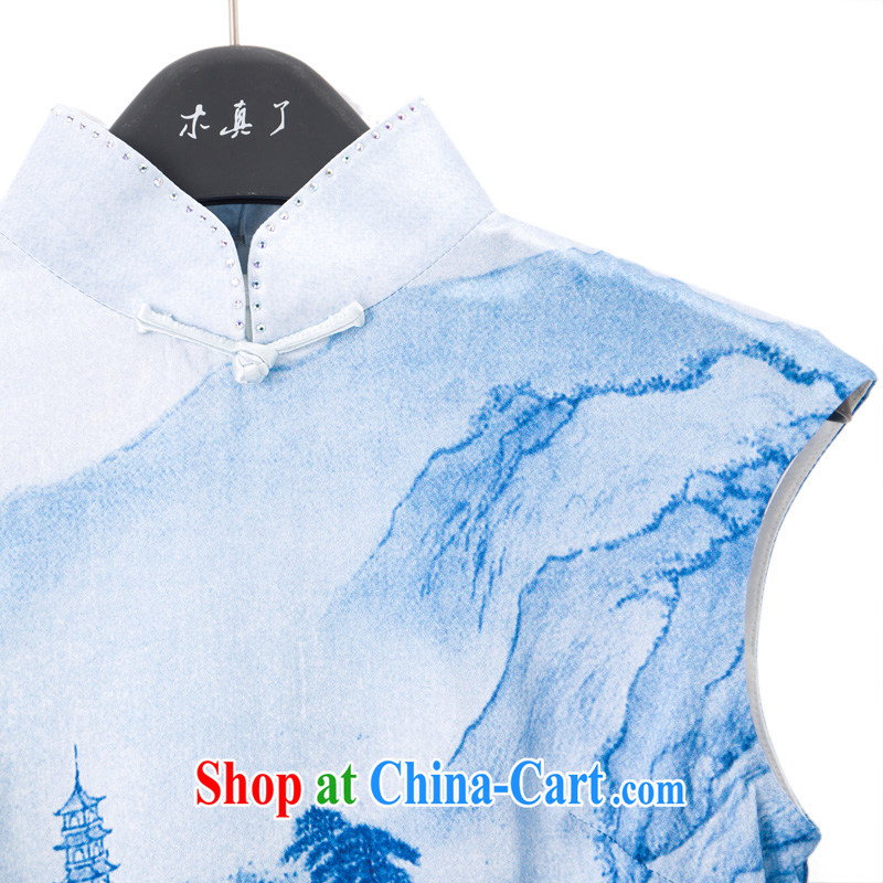 Wood is really a Chinese female landscape is Silk Cheongsam Chinese style qipao dresses 2015 new summer 11 32,308 light blue XXL (A), wood really has, shopping on the Internet