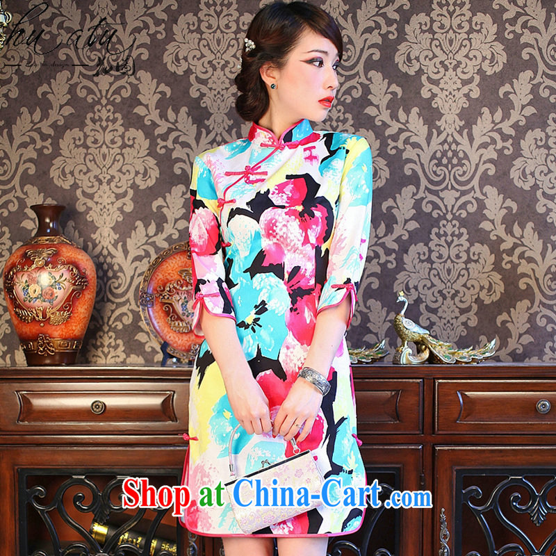 spend the summer with new dresses girls decorated in colorful flowers, for improved retro prettier cuff in the forklift truck goods such as the color 2 XL, spend figure, shopping on the Internet