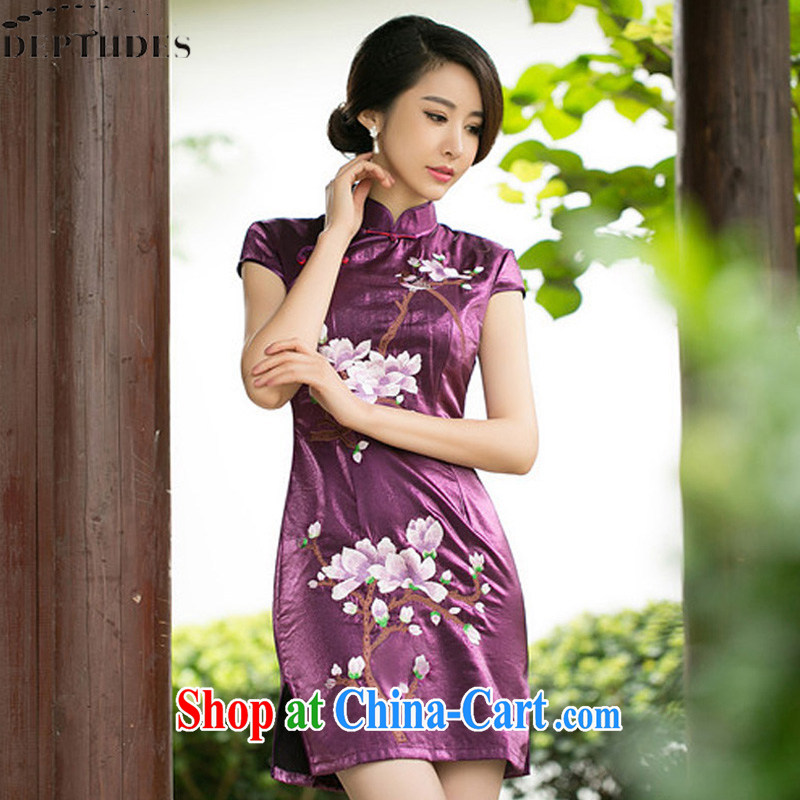 DEPTHDES 2015 new women's clothing cheongsam dress summer improved Stylish retro embroidered graphics thin, patterned, first-day cheongsam dress short picture color XXL, DEPTHDES, shopping on the Internet