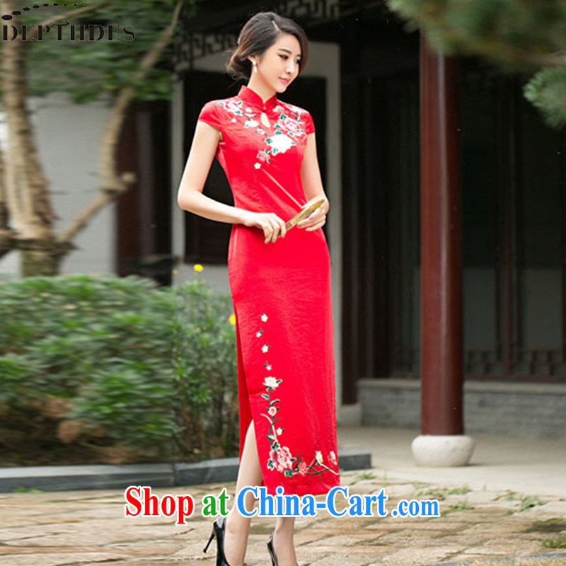 2015 DEPTHDES new toast Service Bridal wedding dress improved cheongsam long summer fashion the forklift truck to the embroidery beauty graphics thin replica red S
