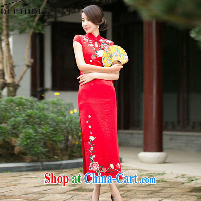 2015 DEPTHDES new toast Service Bridal wedding dress improved cheongsam long summer fashion the forklift truck to the embroidery beauty graphics thin replica red S, DEPTHDES, shopping on the Internet