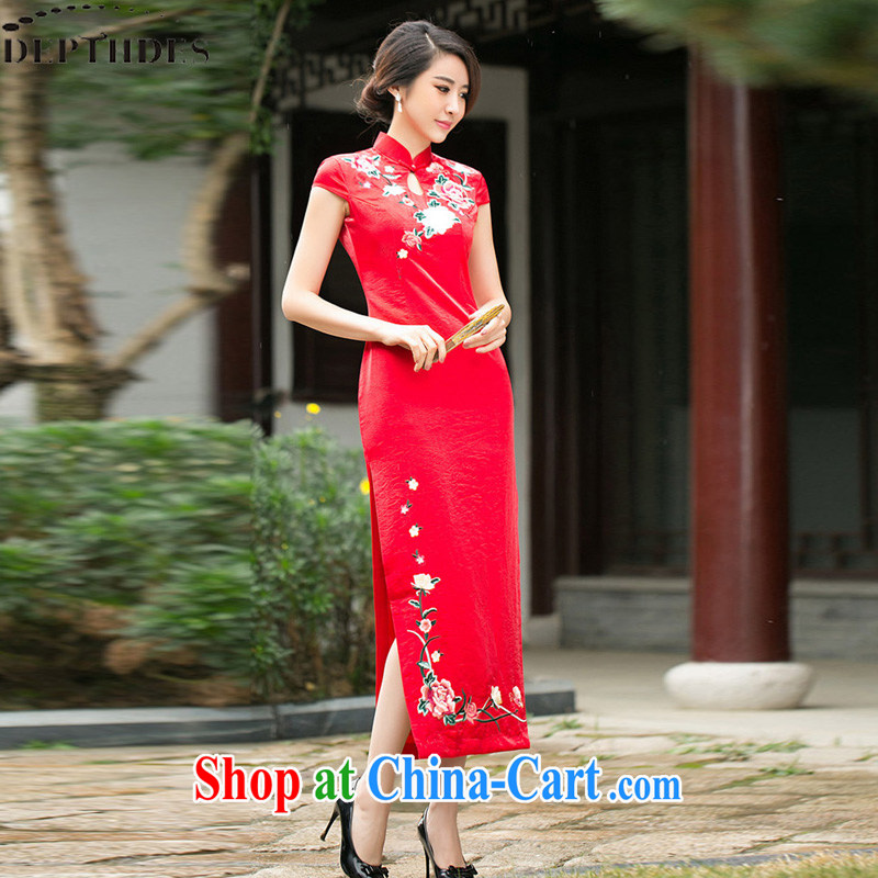 2015 DEPTHDES new toast Service Bridal wedding dress improved cheongsam long summer fashion the forklift truck to the embroidery beauty graphics thin replica red S, DEPTHDES, shopping on the Internet