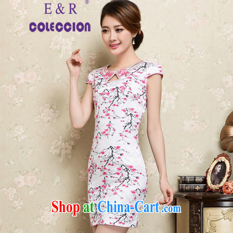 Dresses 2015 new spring and summer with white plum jacquard cotton retro daily improved cheongsam aura of female Red XXL, E &R COLECCION, shopping on the Internet