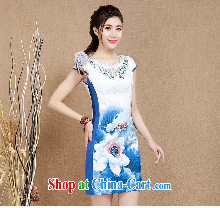 Water spirit seed 2015 new summer daily improved cheongsam dress stylish short embroidered girl cheongsam dress blue XXL pictures, price, brand platters! Elections are good character, the national distribution, so why buy now enjoy more preferential! Health