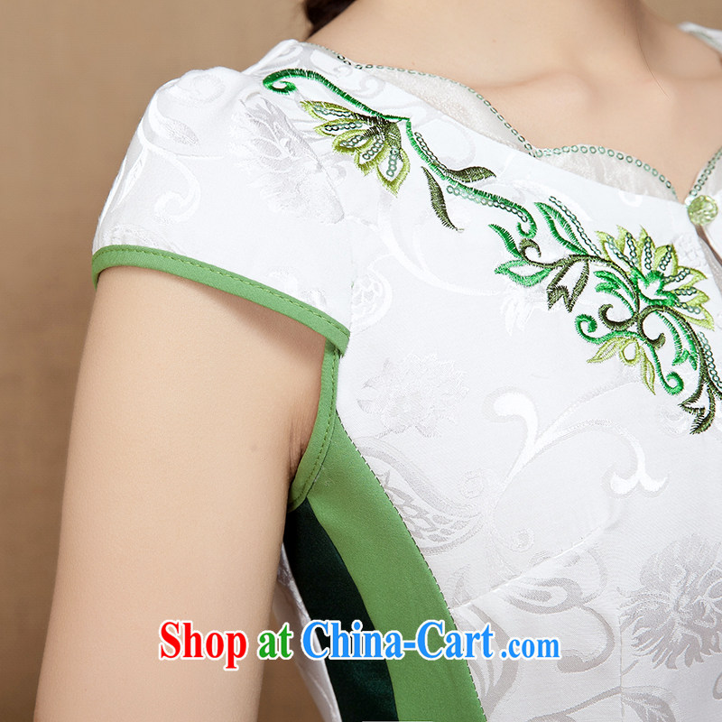 Water spirit seed 2015 new summer daily improved cheongsam dress stylish short embroidered girl cheongsam dress blue XXL, clear water spirit seed (QSLZ), online shopping