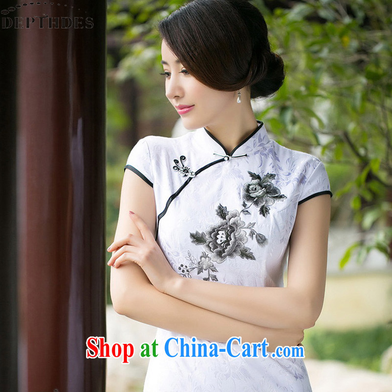 DEPTHDES 2015 spring and summer new stylish daily finely embroidered paintings classic embroidery peony flower improved cheongsam dress girl picture color XXL, DEPTHDES, shopping on the Internet