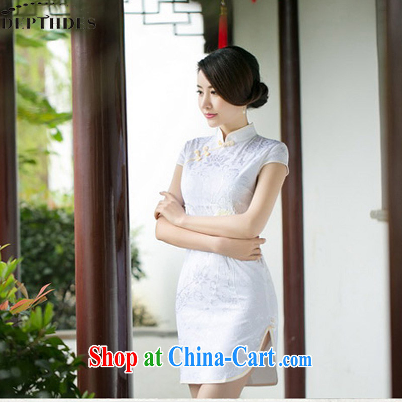 DEPTHDES 2015 summer new stylish daily embroidered improved antique Chinese small, for cultivating jacquard cotton cheongsam dress dresses short white XXL, DEPTHDES, shopping on the Internet
