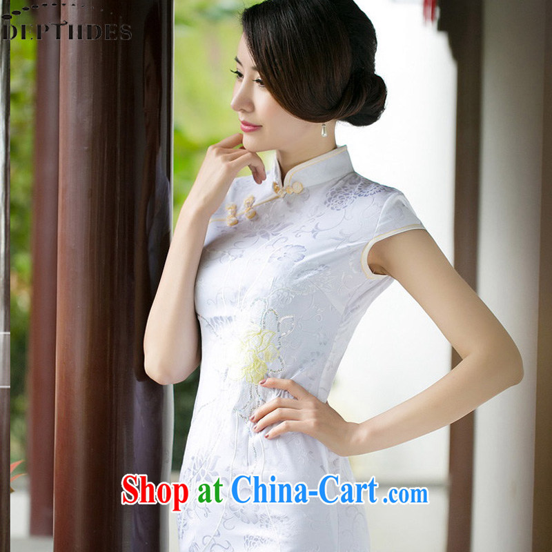 DEPTHDES 2015 summer new stylish daily embroidered improved antique Chinese small, for cultivating jacquard cotton cheongsam dress dresses short white XXL, DEPTHDES, shopping on the Internet