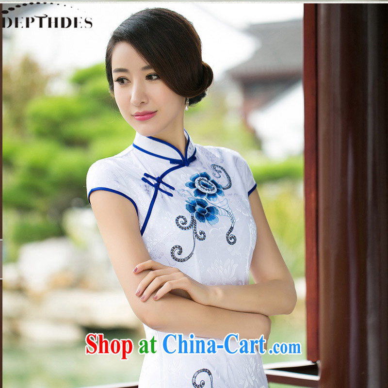 DEPTHDES 2015 new women's clothing cheongsam dress summer improved stylish boutique embroidered Sau San daily cheongsam dress short, low on the truck, white XXL, DEPTHDES, shopping on the Internet