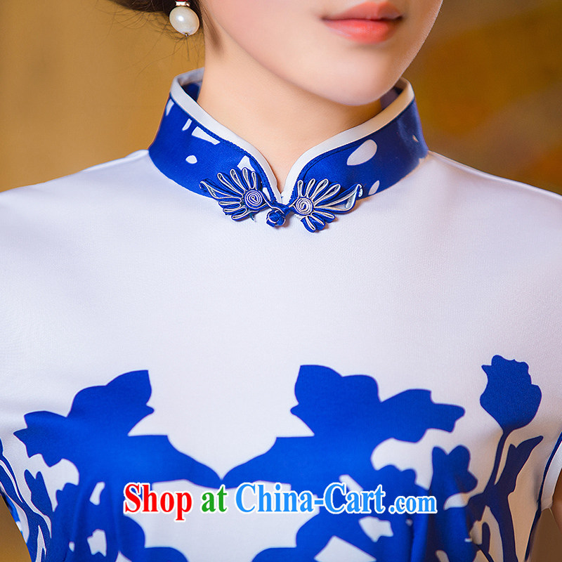 She dresses in Fort Lauderdale 2015 new summer, blue and elegant Daily Beauty improved blue and white porcelain mother load cheongsam dress blue XXL, love spell Fort, shopping on the Internet