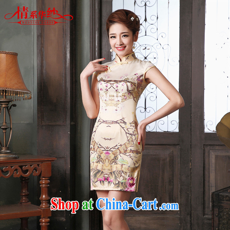 The china yarn dresses summer 2015 new retro improved China wind damask cheongsam dress short, cultivating daily classic spring summer picture color XL