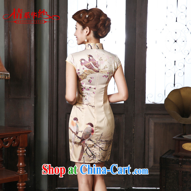 The china yarn dresses summer 2015 new retro improved China wind damask cheongsam dress short, cultivating daily classic spring summer picture color XL and China yarn, shopping on the Internet