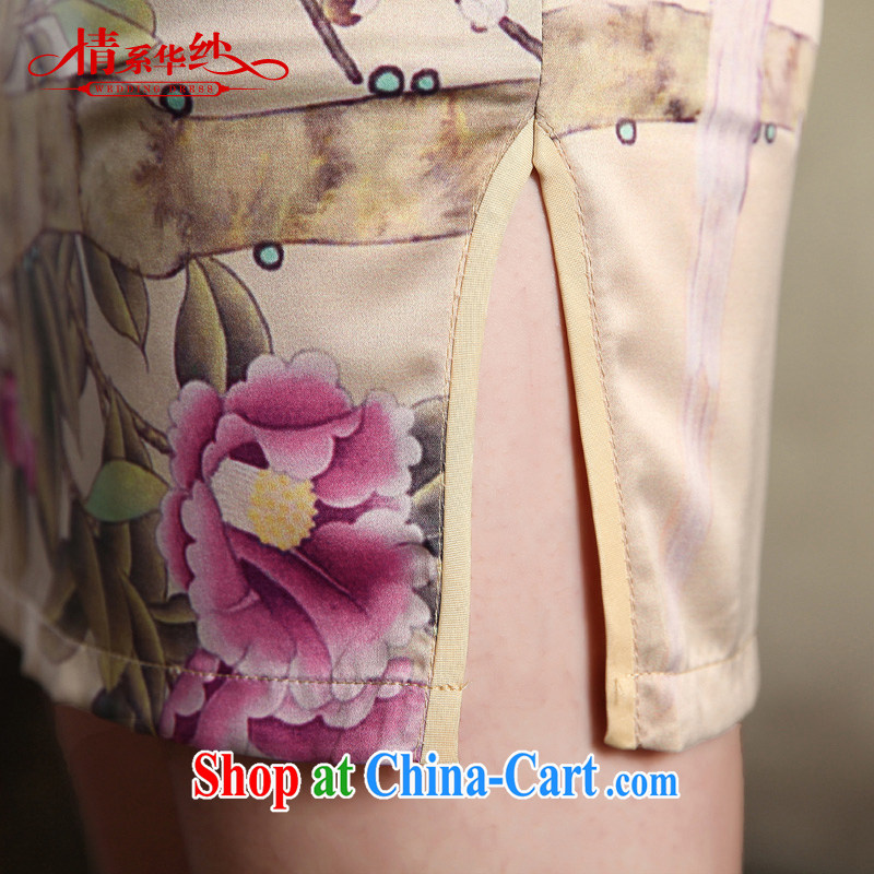 The china yarn dresses summer 2015 new retro improved China wind damask cheongsam dress short, cultivating daily classic spring summer picture color XL and China yarn, shopping on the Internet