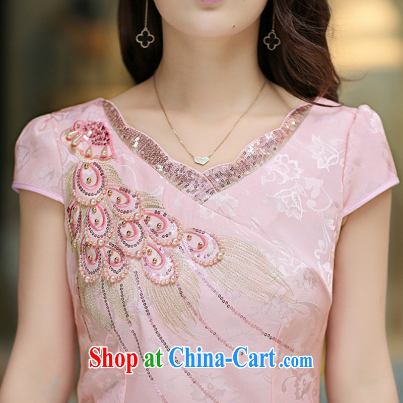Jin Bai Lai Tang with improved cheongsam 2015 summer dress fashion style retro beauty short-sleeved larger dresses dress pink L, pure Bai Lai (C . Z . BAILEE), online shopping