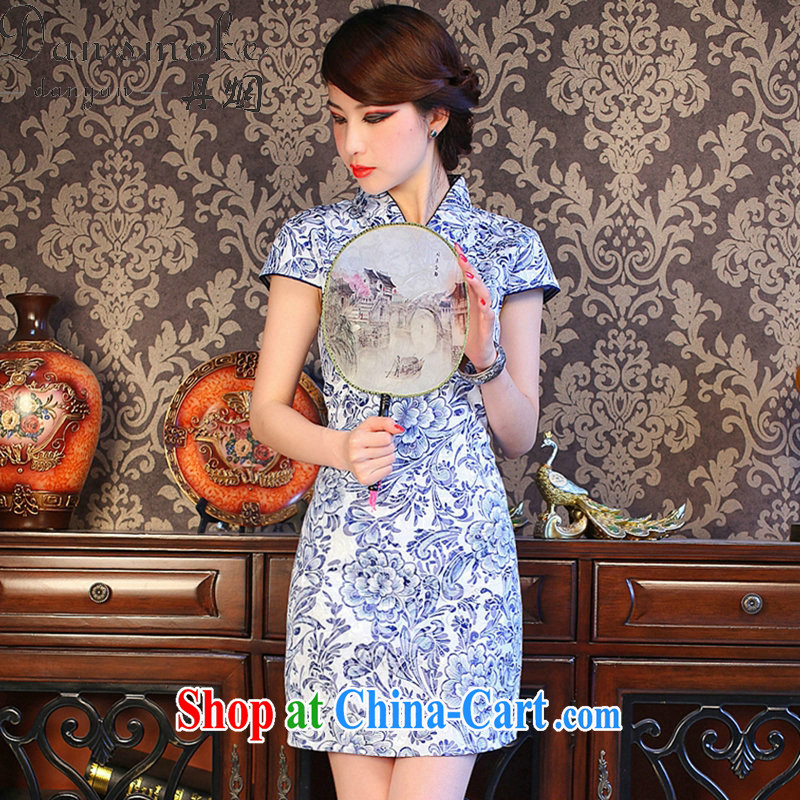 Dan smoke summer new cheongsam dress Chinese Chinese improved small V for porcelain was cultivating cotton short cheongsam shown in Figure 3XL, Bin Laden smoke, shopping on the Internet