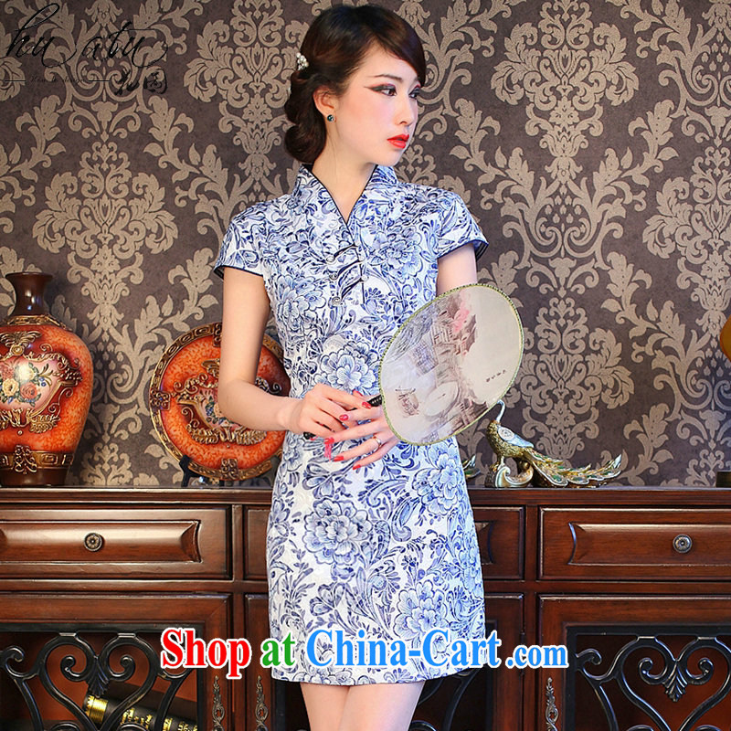 spend the summer new cheongsam dress Chinese Chinese improved small V for porcelain was cultivating cotton short cheongsam shown in Figure 3XL, figure, and shopping on the Internet