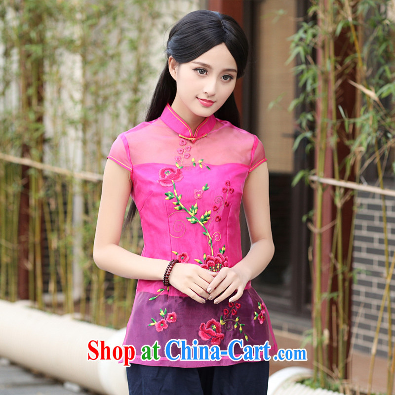 China's Ethnic classic original embroidery lace tang on her summer wear national costumes short-sleeved shirt improved, served tea service red XXL, China Classic (HUAZUJINGDIAN), online shopping
