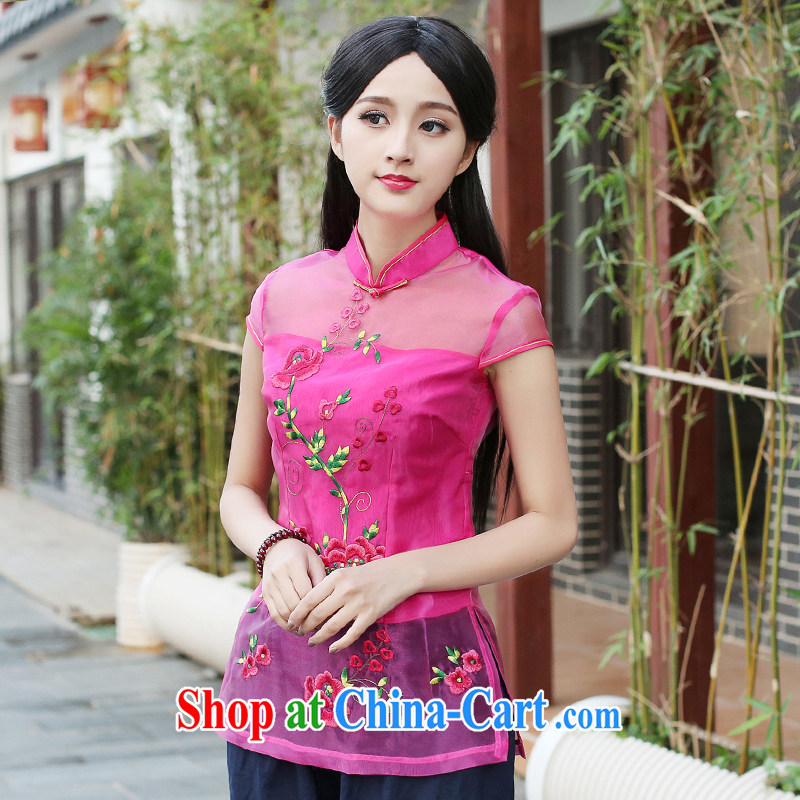 China's Ethnic classic original embroidery lace tang on her summer wear national costumes short-sleeved shirt improved, served tea service red XXL, China Classic (HUAZUJINGDIAN), online shopping