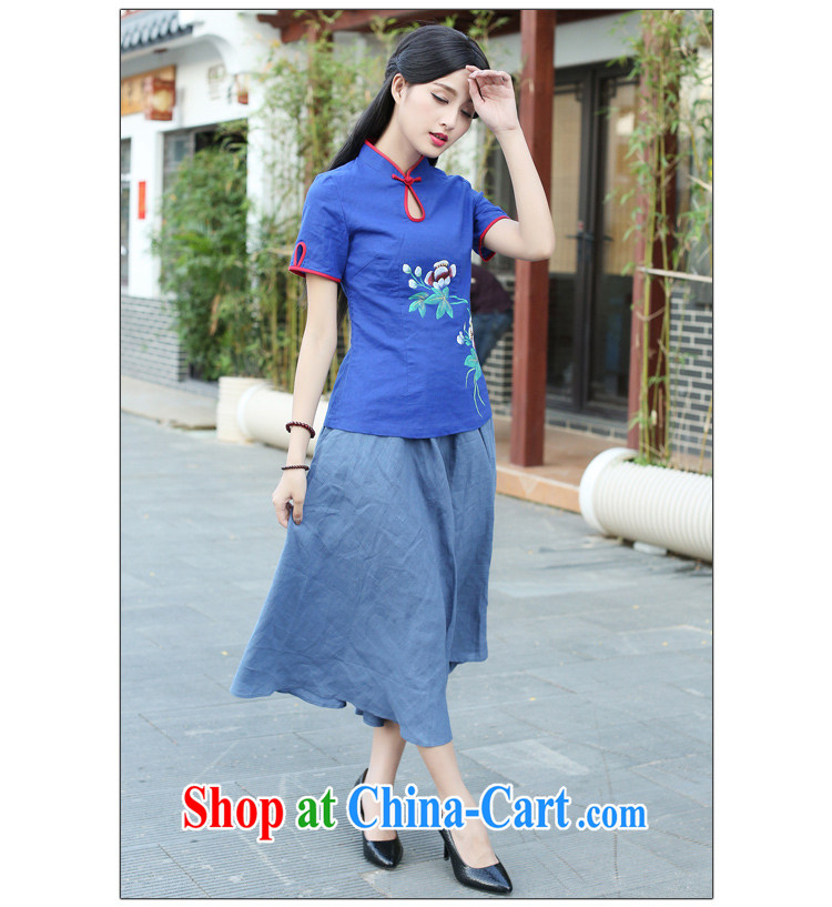 China classic original Chinese hand-painted cotton the Chinese Han-improved, improved cheongsam shirt short-sleeved summer blue XXL pictures, price, brand platters! Elections are good character, the national distribution, so why buy now enjoy more preferential! Health