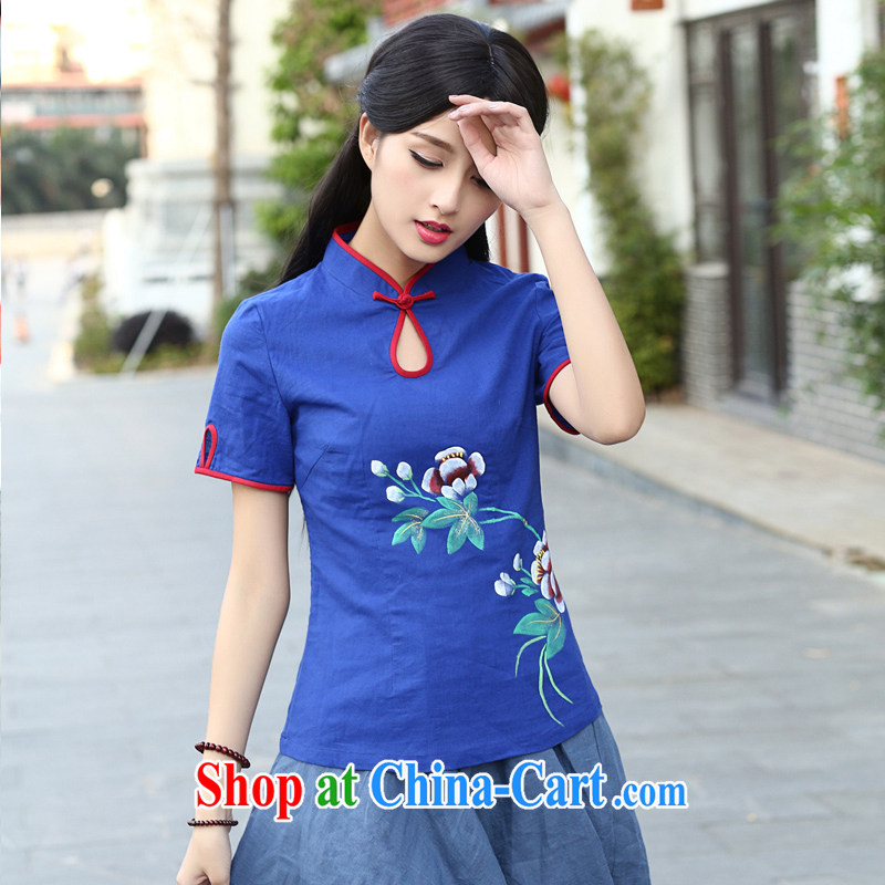 China classic original Chinese hand-painted cotton the Chinese Han-improved, improved cheongsam shirt short-sleeved summer blue XXL, China Classic (HUAZUJINGDIAN), online shopping