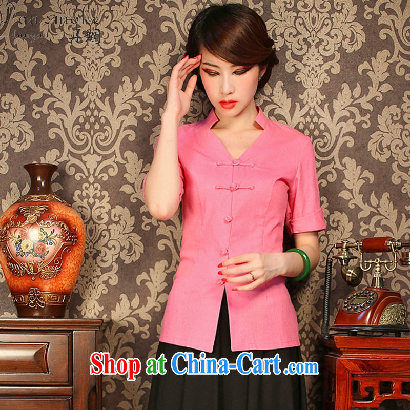 Dan smoke improved cheongsam shirt summer V basket for the solid-colored, short-sleeved retro-buckle classic Chinese figure color XL, Bin Laden smoke, shopping on the Internet
