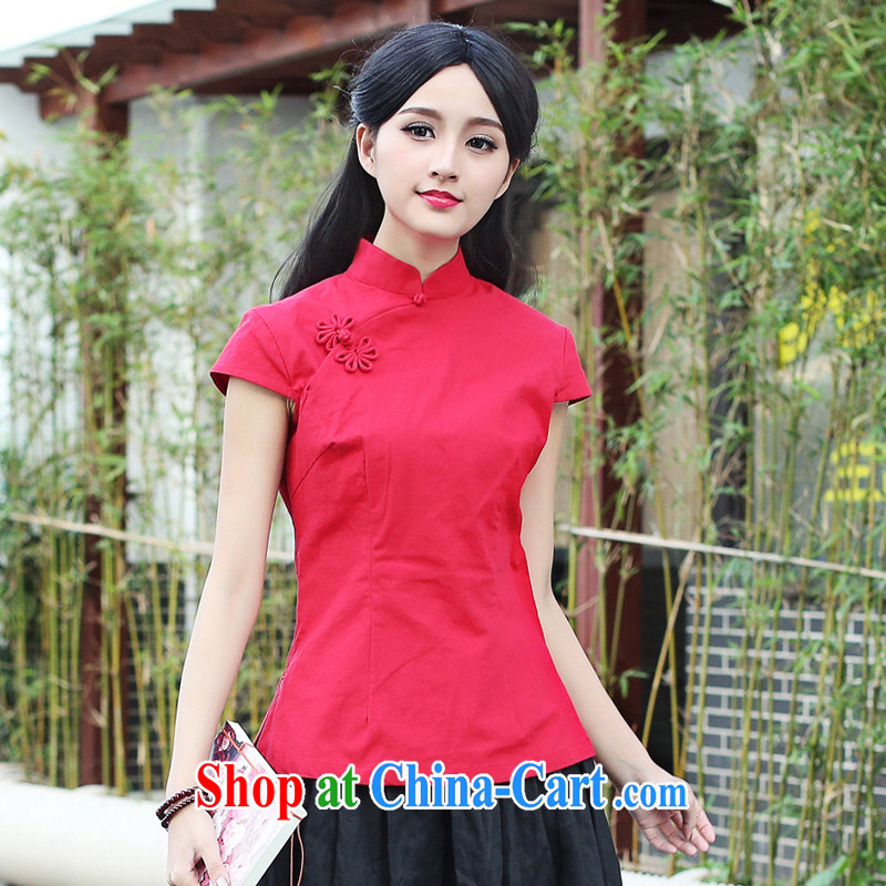 China classic 2015 summer Chinese, served tea service, National wind Chinese Antique cotton mA short-sleeve T-shirt female Red L, China Classic (HUAZUJINGDIAN), online shopping