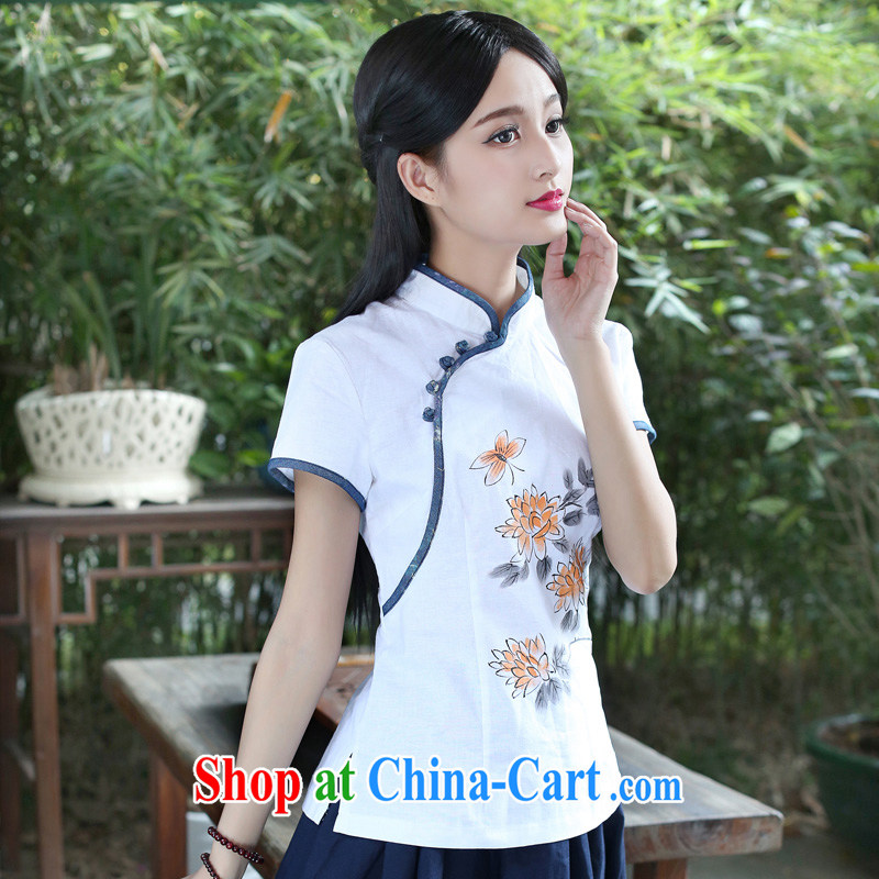 China classic original cotton the Chinese Tang with Han-improved cheongsam shirt, ladies summer tea clothing white XXL, China Classic (HUAZUJINGDIAN), online shopping