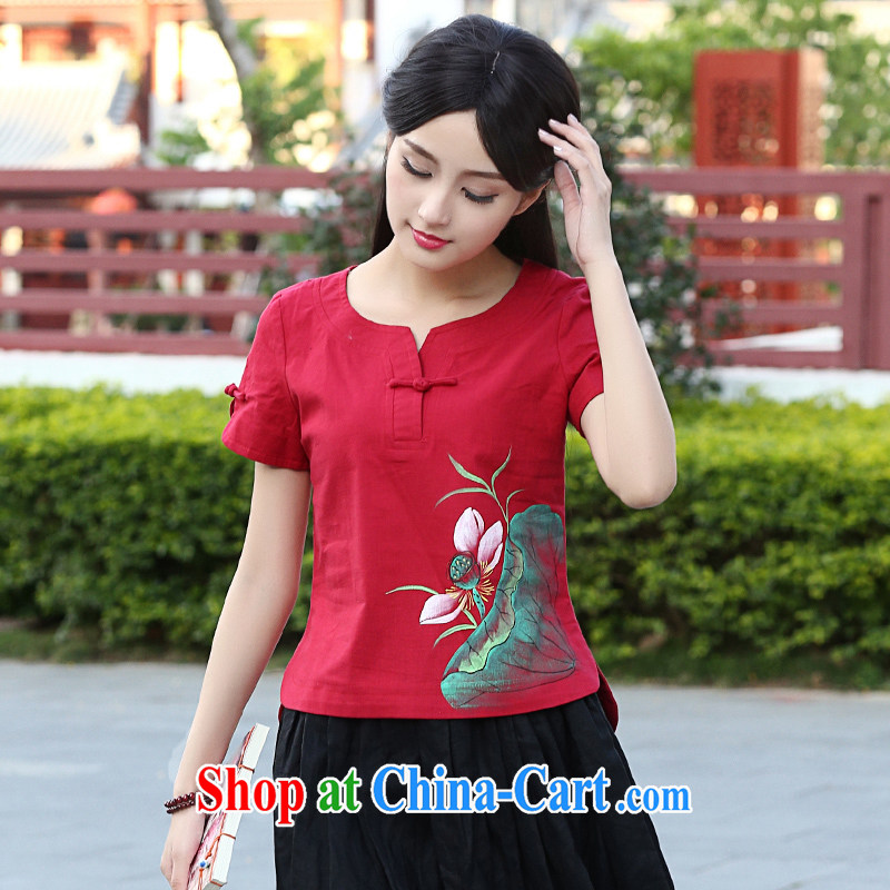 China classic cotton the Chinese Chinese Han-2015, Ms. summer China wind improved cheongsam shirt female Red XXL