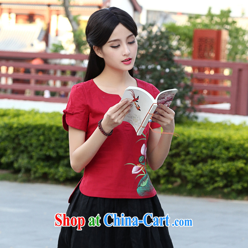 China classic cotton the Tang with Chinese Han-2015, Ms. summer China wind improved cheongsam shirt female Red XXL, China Classic (HUAZUJINGDIAN), shopping on the Internet