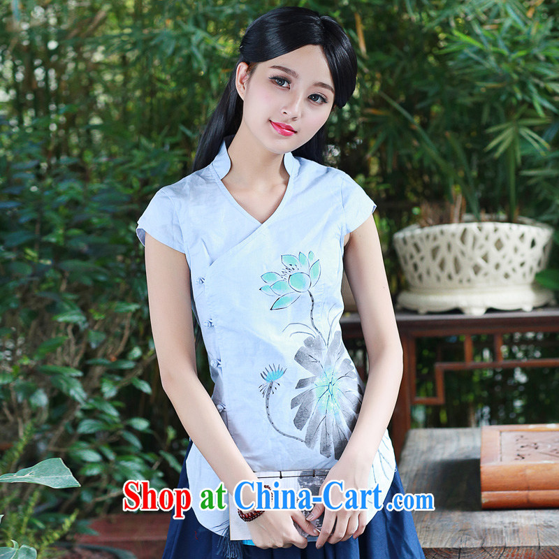 China classic original hand-painted cotton the Tang with Ms. summer national costumes short-sleeve T-shirt improved, served tea service blue XXL, China Classic (HUAZUJINGDIAN), online shopping