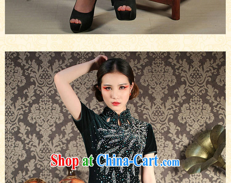 Find Sophie longer Old Shanghai Korea improved long cheongsam dress Chinese manual pearl-embroidered velvet dinner long robes dark green 2 XL pictures, price, brand platters! Elections are good character, the national distribution, so why buy now enjoy more preferential! Health