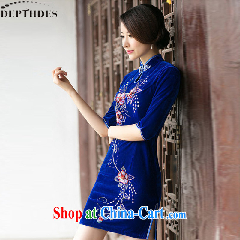 DEPTHDES 2015 new stylish daily cultivating Ethnic Wind manually staple Pearl elegance in antique cuff wool stamp improved autumn loaded flag blue XXL, DEPTHDES, shopping on the Internet