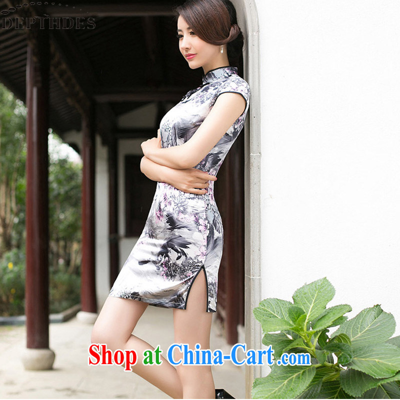 DEPTHDES 2015 summer day-style digital painting elegance retro beauty graphics thin cheongsam dress girls knocked color short dresses picture color XXL, DEPTHDES, shopping on the Internet