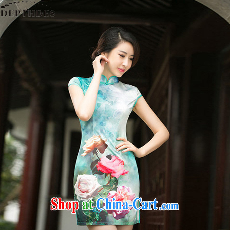 DEPTHDES 2015 summer new stylish daily undercover take National wind women Beauty Silk Cheongsam improved retro short video thin cheongsam picture color XXL, DEPTHDES, shopping on the Internet