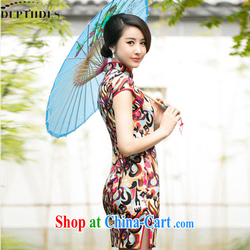 2015 summer new stylish Ethnic Wind jacquard cotton retro improved short video thin cheongsam dress dresses girls picture color XXL, DEPTHDES, shopping on the Internet