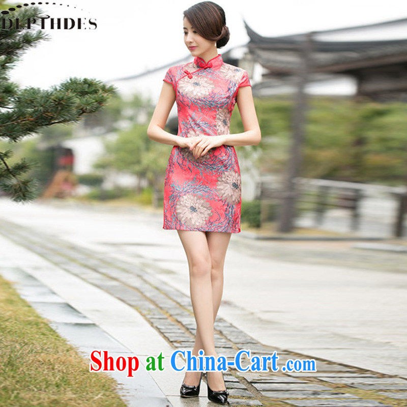 2015 summer new stylish daily peony flowers Ethnic Wind jacquard cotton retro improved short video thin cheongsam dress dresses girls picture color XXL, DEPTHDES, shopping on the Internet