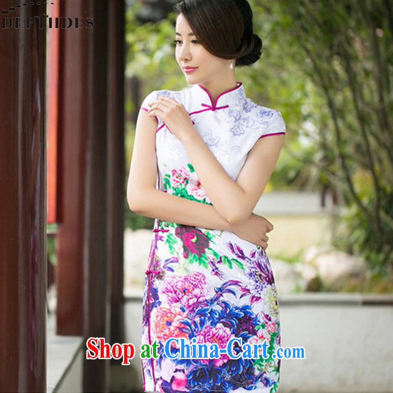 2015 summer new stylish everyday silk embroidery improved short-sleeved cheongsam dress short dress girl picture color XXL
