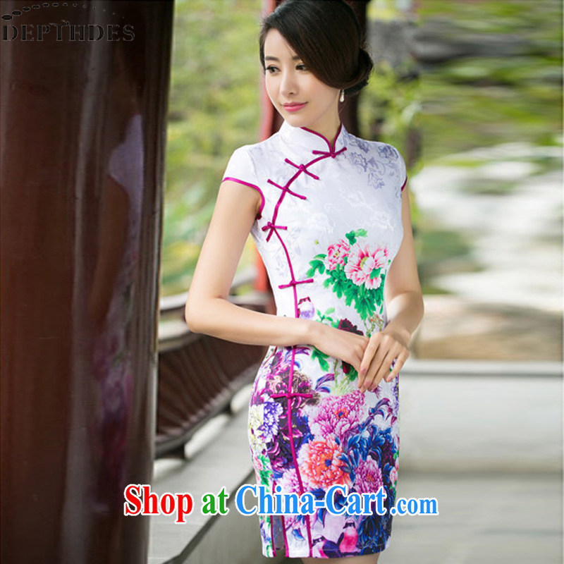 2015 summer new stylish everyday silk embroidery improved short sleeve cheongsam dress short dress girl picture color XXL, DEPTHDES, shopping on the Internet