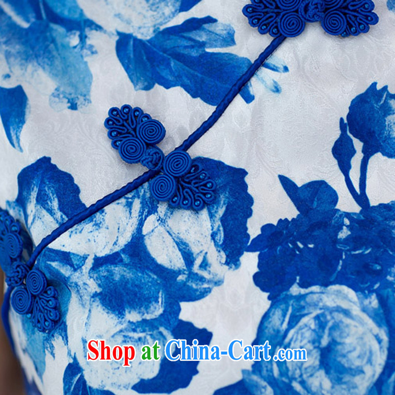 Mansfield, valley, summer 2015 new short-sleeve on the truck blue and white porcelain antique cheongsam dress parent-child with mother and daughter summer blue S, Cayman, Lai valley, and, shopping on the Internet