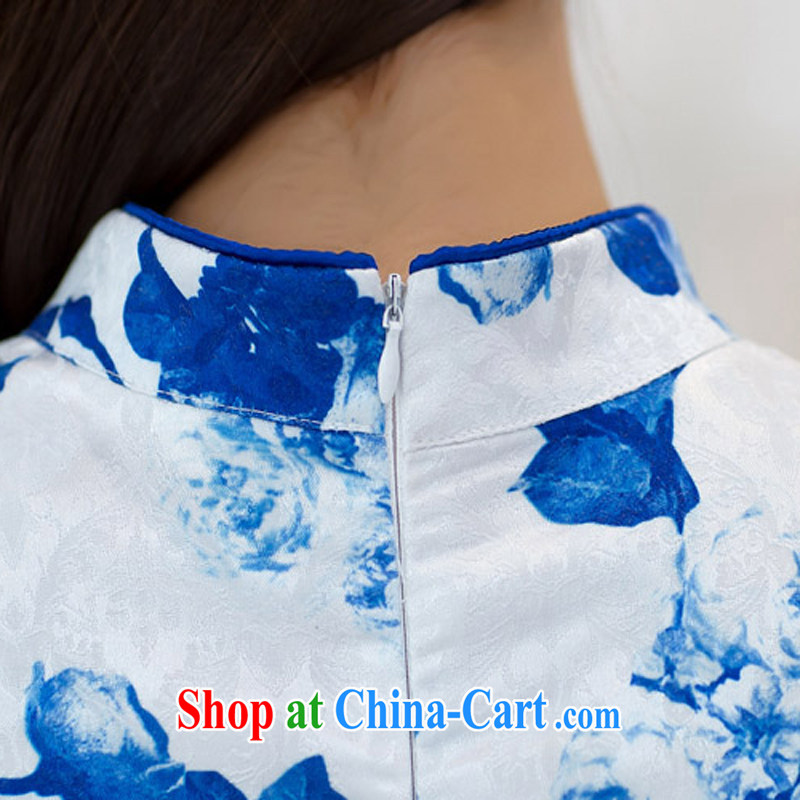 Mansfield, valley, summer 2015 new short-sleeve on the truck blue and white porcelain antique cheongsam dress parent-child with mother and daughter summer blue S, Cayman, Lai valley, and, shopping on the Internet