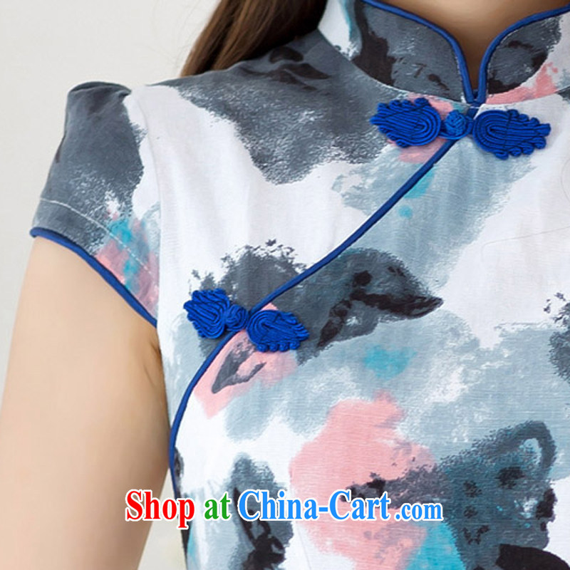Mansfield, the valley, Mrs Carrie Yau, 2015 new short-sleeved round-collar, the stamp duty retro on the truck-mounted cheongsam dress qipao child female butterfly flower S, Cayman, Lai Valley, shopping on the Internet