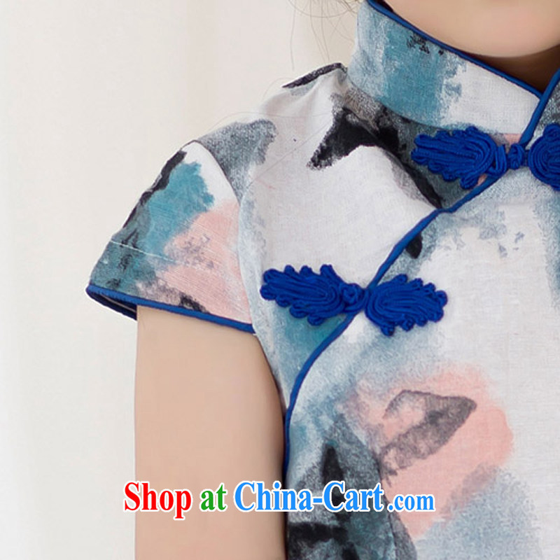 Mansfield, the valley, Mrs Carrie Yau, 2015 new short-sleeved round-collar, the stamp duty retro on the truck-mounted cheongsam dress qipao child female butterfly flower S, Cayman, Lai Valley, shopping on the Internet