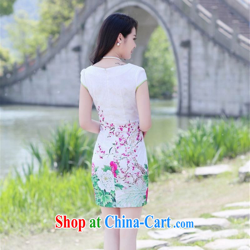 Constitution, a girl with the Code 2015 summer New and Improved short cheongsam style lady beauty and elegant graphics thin floral retro dresses 6968 blue flouncing XXXL, constitution, spend, and shopping on the Internet