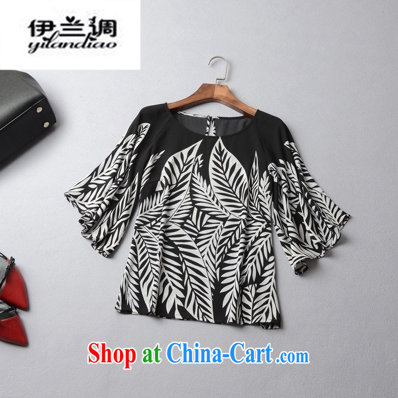 9 month female * 2015 spring and summer new European and American female Reed leaves stamp horn cuff short sleeves shirt T 42,509 XL white, blue, and, shopping on the Internet