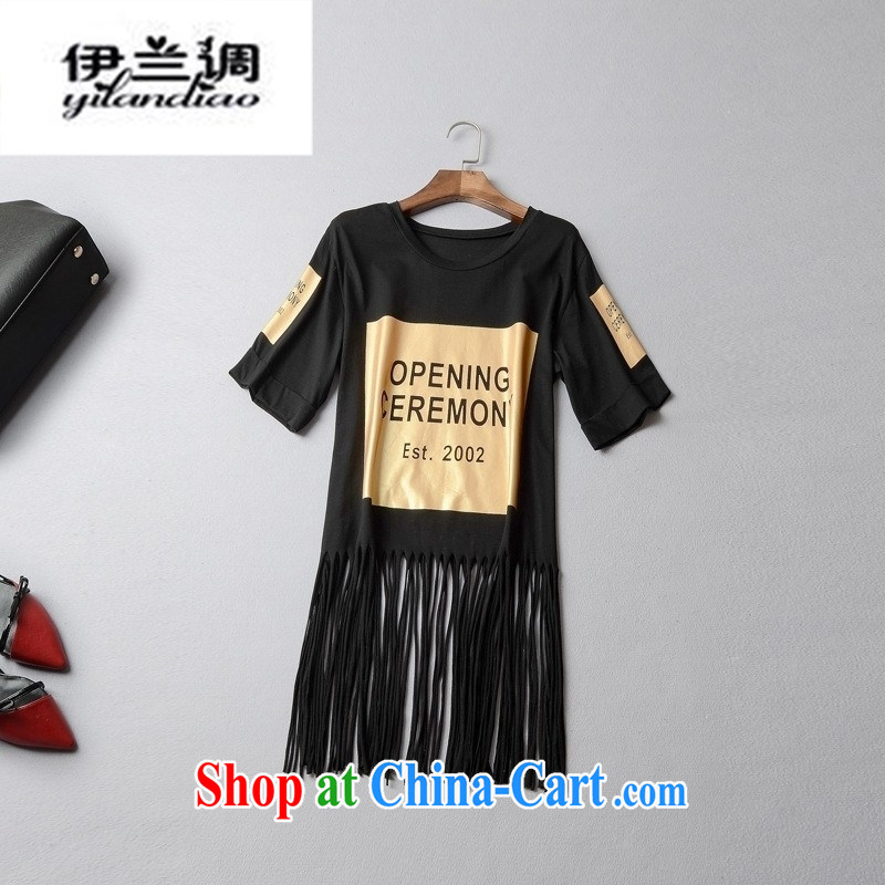 9 month female _ 2015 spring and summer new Europe female round-collar short-sleeve, with flow, chest-Gold T pension 56,001 black L