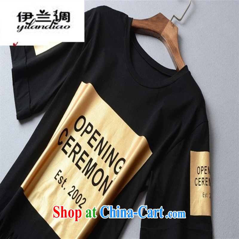 9 month female * 2015 spring and summer new Europe female round-collar short-sleeve, with flow, chest-Gold T pension 56,001 L black, blue, and, shopping on the Internet