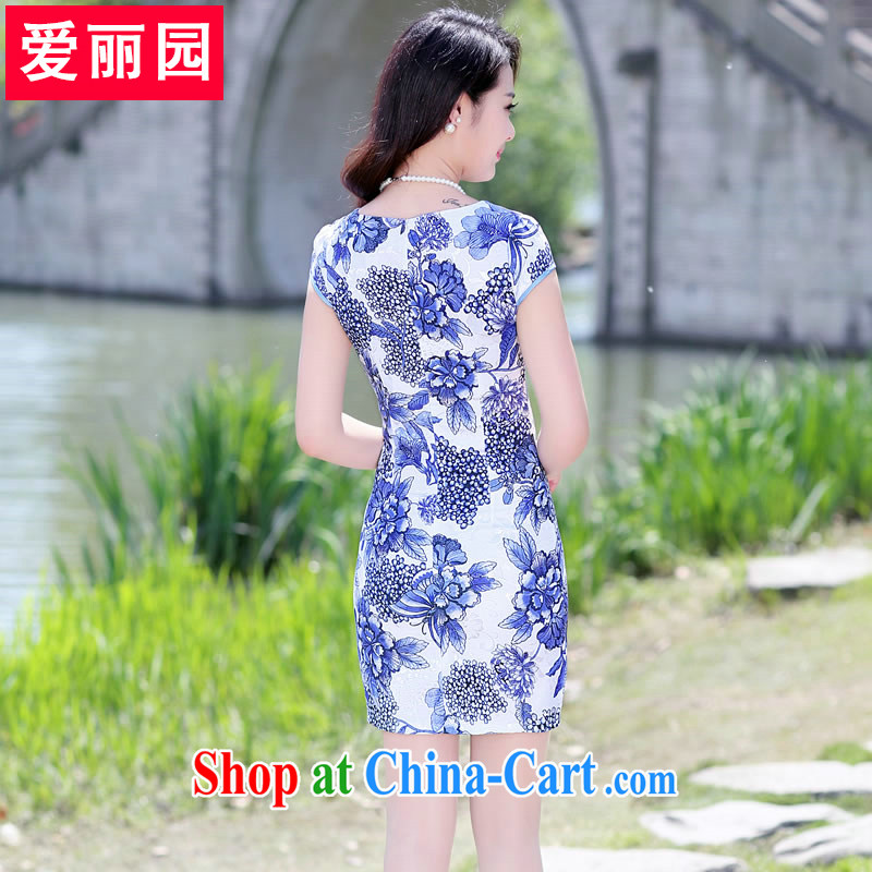 Alice Park 2015 summer new women with blue and white porcelain dresses stylish aura stamp beauty floral embroidery cheongsam white orchids XXL, Alice Park (aliyuan), online shopping