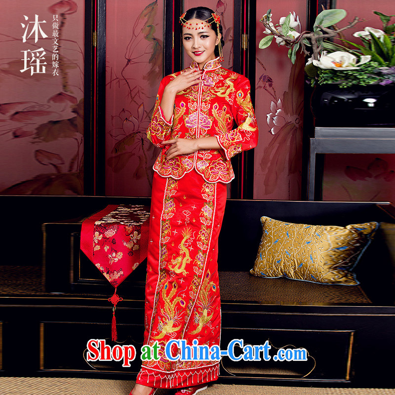 Mu Yao Chinese bows serving long-sleeved Phoenix embroidery of the well-being 5 2015 new bride costumes show kimono small 5, 650 special, head-dress 0910 Purple Heart small 5 well S new Phoenix, Mu Yao, shopping on the Internet