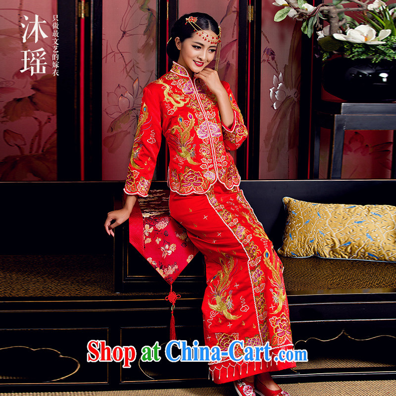 Mu Yao Chinese bows serving long-sleeved Phoenix embroidery of the well-being 5 2015 new bride costumes show kimono small 5, 650 special, head-dress 0910 Purple Heart small 5 well S new Phoenix, Mu Yao, shopping on the Internet