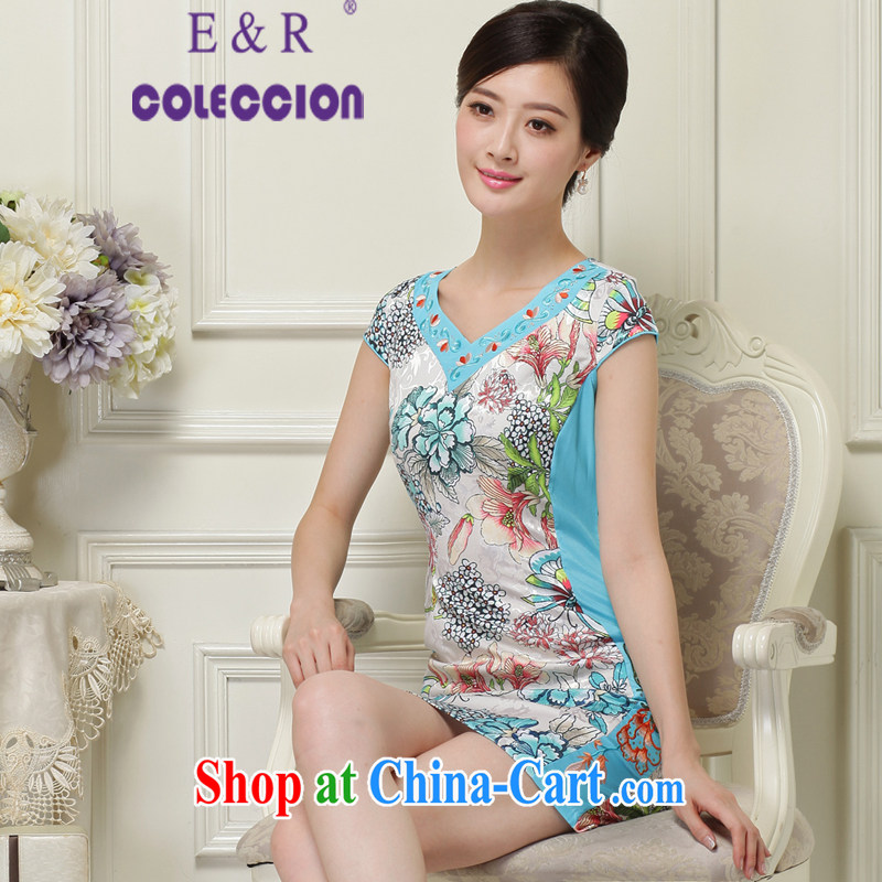 2015 new dresses retro embroidery flower short cheongsam beauty daily short cheongsam green XXL, E &R COLECCION, shopping on the Internet